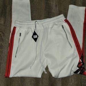 White Jogger Sweatpants with Red Side Stripe
